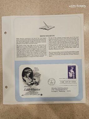 RARE COLLECTIBLE USPS 1ST DAY ISSUE COVER EDITH WHARTON NOVELIST STAMP FDC